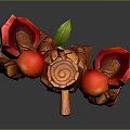 Wooden Apple Themed Robot Character For Game And Movie With Red Joints And Leaf