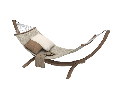 Garden Hammock With Wooden Stand Pillows And Cozy Blanket For Outdoor Relaxation 3d model
