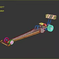 Streamlined Black and Yellow Striped Dragster with Red Wheels and Rear Wing