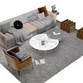 Gray Sofa and Coffee Table Set with Round Marble Table Throw Pillows and Area Rug 3d model