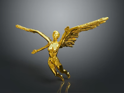 Golden Winged Female Figure Furniture Sculpture With Artistic Design For Home Decor 3d model