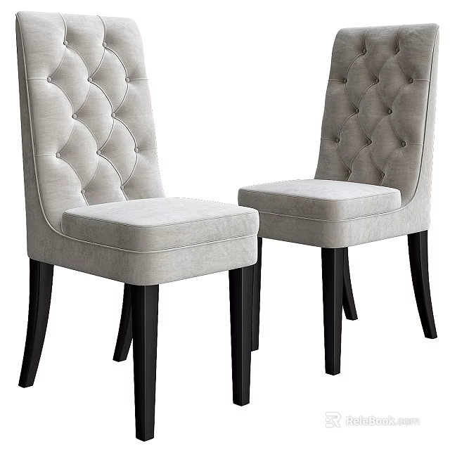 Modern Tufted Backrest Single Chair With Padded Seat And Black Wooden Legs 3d model 