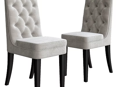 Modern Tufted Backrest Single Chair With Padded Seat And Black Wooden Legs 3d model
