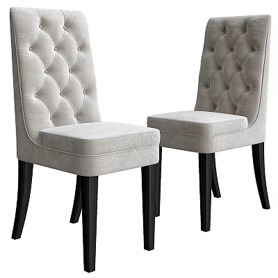 Modern Tufted Backrest Single Chair With Padded Seat And Black Wooden Legs 3d model