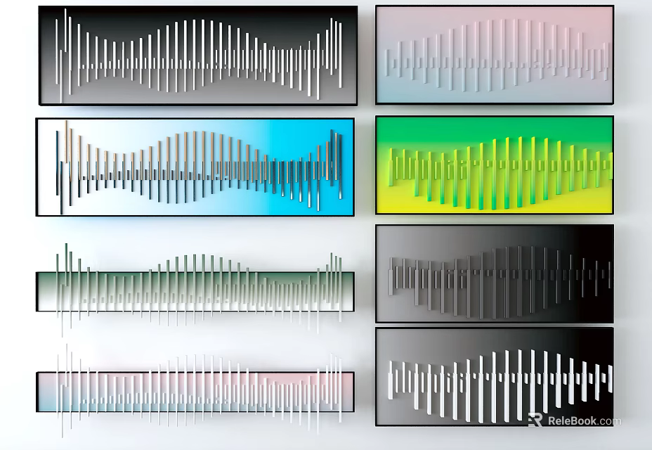 Modern Colorful Wall Decor With Striped Design And Various Shapes For Home Interior 3d model 