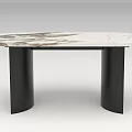 Modern Minimalist Marble Dining Table with Black and White Veining and Black Cylindrical Legs