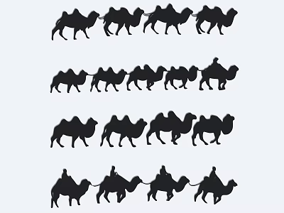 Camel Silhouettes Caravan Group With Riders and Desert Travel Scenes 3d model