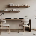 Modern Simple Desk Interior With Two Chairs Shelves Books Decorative Items And Potted Plant