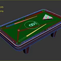 Red Frame Green Felt Billiard Table With White Cue Ball Cues And Colored Balls Triangle