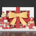 Festive Store Window Display with Red Gift Boxes Yellow Bow and Red White Balls 3d model