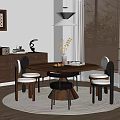 Cozy Dining Room With Round Table Chairs Wooden Cabinet Blinds And Pendant Light