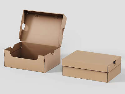 Brown Cardboard Boxes For Household Storage With Open And Closed Lids 3d model