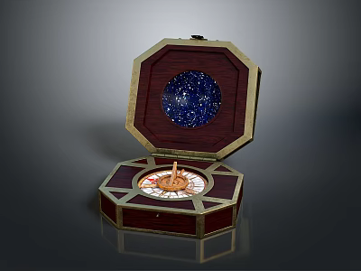 Decorative Lifestyle Item Octagonal Open Wooden Box Featuring Blue Starry Sphere And Golden Trim 3d model
