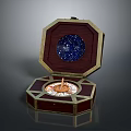 Decorative Lifestyle Item Octagonal Open Wooden Box Featuring Blue Starry Sphere And Golden Trim