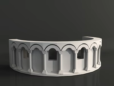Detailed Curved White Architectural Structure with Arched Openings Columns and Windows 3d model