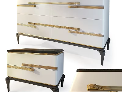 Modern White Chest of Drawers With Golden Handles Black Legs and Trim 3d model