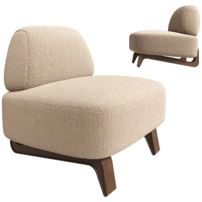 Beige Fluffy Accent Chair In Modern Style With Soft Fabric And Wooden Legs 3d model
