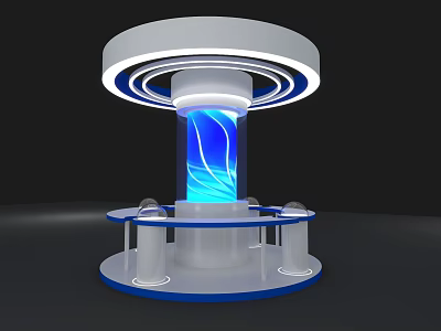Modern Exhibition Island With Circular White Design And Illuminated Blue Light Accents 3d model