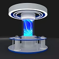 Modern Exhibition Island With Circular White Design And Illuminated Blue Light Accents