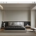 Modern Minimalist Bedroom Interior With King Size Bed Built in Wardrobe Nightstand And Area Rug