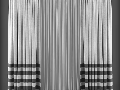 Modern Gray Fabric Curtain With Black And White Striped Bottom Design 3d model