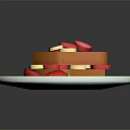 Creamy Waffle Stack With Fresh Banana Strawberry Slices On White Plate