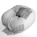 Cozy Pink Bean Bag Chair With Soft Beige Fringed Blanket And Cushion
