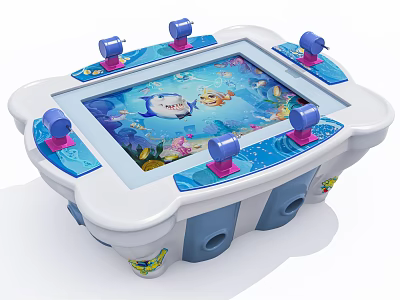 Interactive Ocean Themed Entertainment Game Table with Multiple Joysticks and Marine Creature Screen 3d model