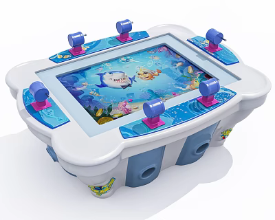 Interactive Ocean Themed Entertainment Game Table with Multiple Joysticks and Marine Creature Screen 3d model