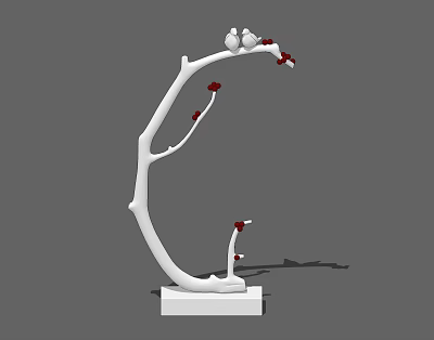 Elegant Ornament Decor Set With White Branch Red Fruits White Birds And Square Base 3d model