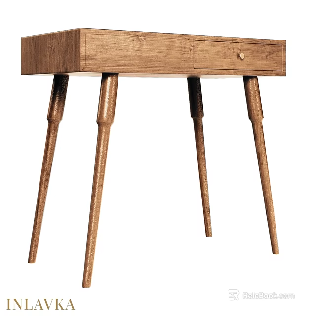 Natural Wooden Dressing Table with Single Drawer and Elegant Tapered Legs 3d model 