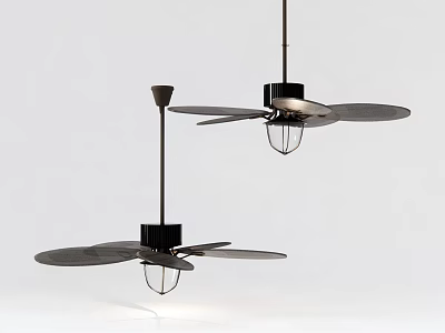 Two Black Ceiling Fans With Four Blades And Built In Lights For Home Use 3d model