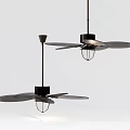 Two Black Ceiling Fans With Four Blades And Built In Lights For Home Use