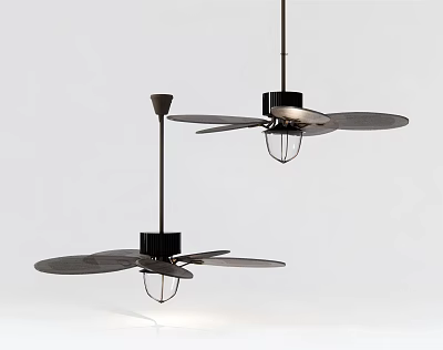 Two Black Ceiling Fans With Four Blades And Built In Lights For Home Use 3d model