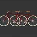 Two Red Bicycles With Orange Seats And Front Baskets On Reflective Surface
