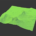 Green 3D Mountain Terrain Model With Textured Surface And Geographical Features