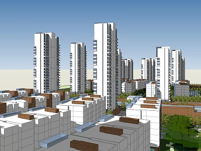 Modern Urban Residential Area Featuring High Rise And Low Rise Buildings 3d model