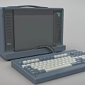 Vintage Desktop Computer With CRT Monitor Separate Keyboard Classic Gray Blue Textured Design
