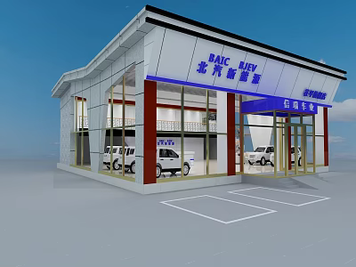 BAIC BJEV 4S Store Modern Building With Car Display And Glass Windows 3d model