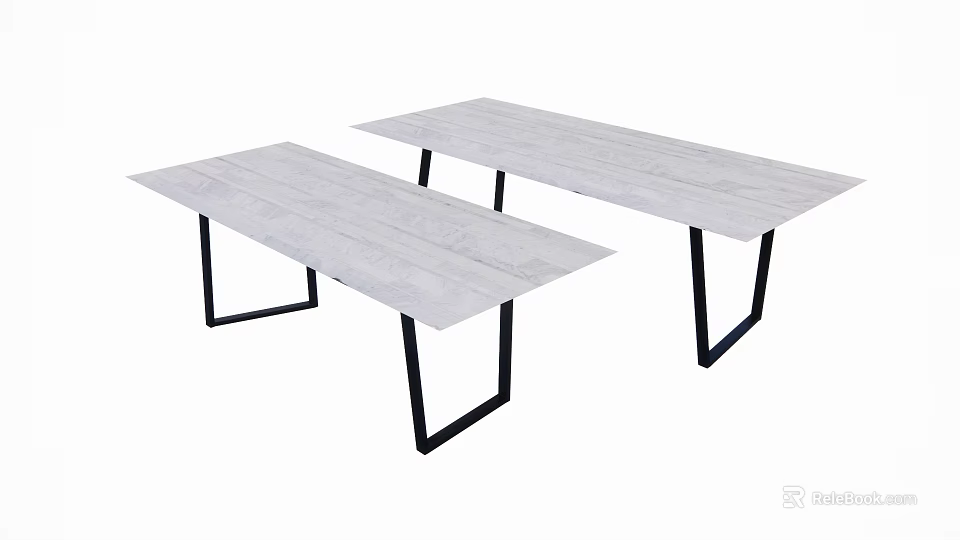 Modern Table Set With Light Wood Tabletop And Black Metal Legs 3d model 