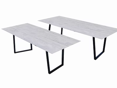 Modern Table Set With Light Wood Tabletop And Black Metal Legs 3d model
