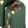 Vintage Green Suitcases With Gold Metal Hardware Brown Leather Handles Striped Surface And Rolling Wheels