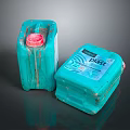 Industrial Equipment Plastic Storage Containers In Teal With Red Caps And Labels