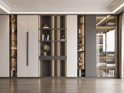 Modern Display Cabinet With Open Shelves And LED Lighting For Decorative Home Items 3d model