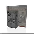 Industrial Metal Electrical Control Cabinet Equipment Featuring Panel Knobs Holes And Labeled Surface