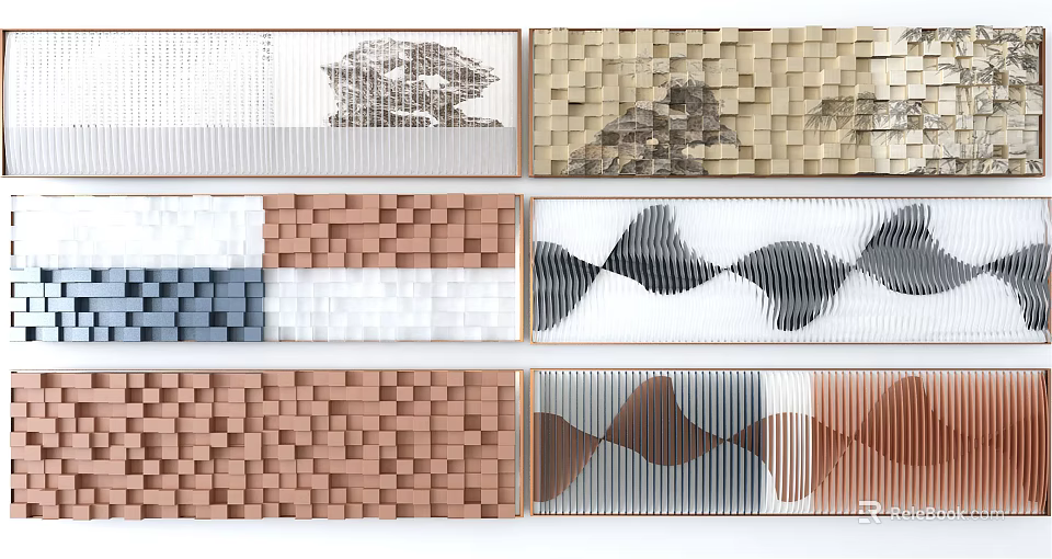 Modern Decorative Wall Panels With Various Textured Patterns And Geometric Designs 3d model