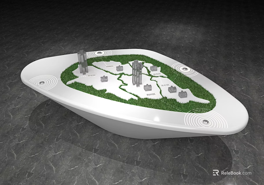 Modern Commercial Display Model with Green Grass White Base Building Models and Circular Markers 3d model 