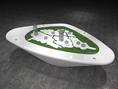 Modern Commercial Display Model with Green Grass White Base Building Models and Circular Markers 3d model