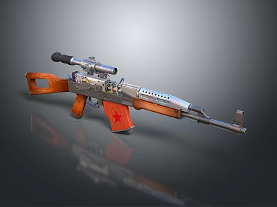 Military Style Rifle With Wooden Stock Red Star Emblem And Sniper Scope 3d model