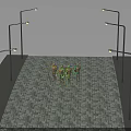 Teenage Mutant Ninja Turtles Standing On Stone Pavement With Street Lamps Around